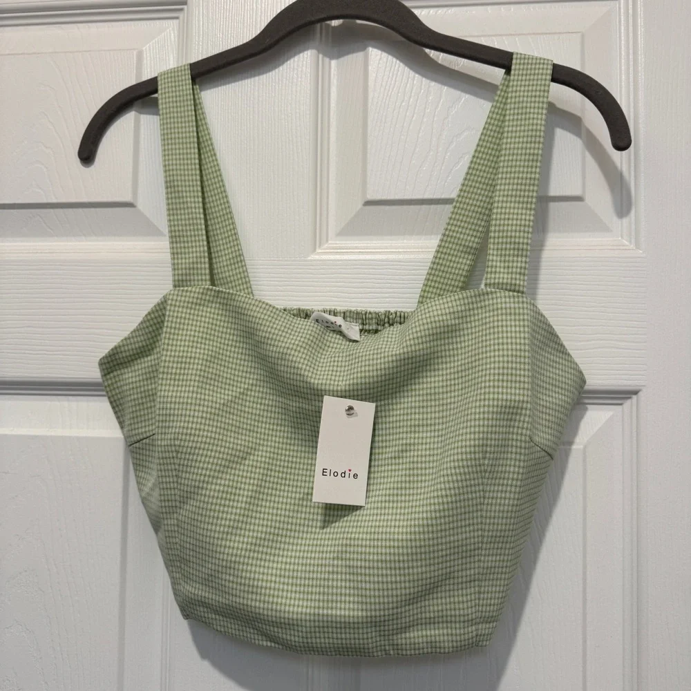 Elodie Green Checkered Women's Top gingham cropped tank top - Picture 3 of 6